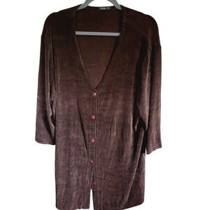 Vikki Vi 0X Brown Slinky Button Front Jacket Blouse USA Vintage Size 16/18